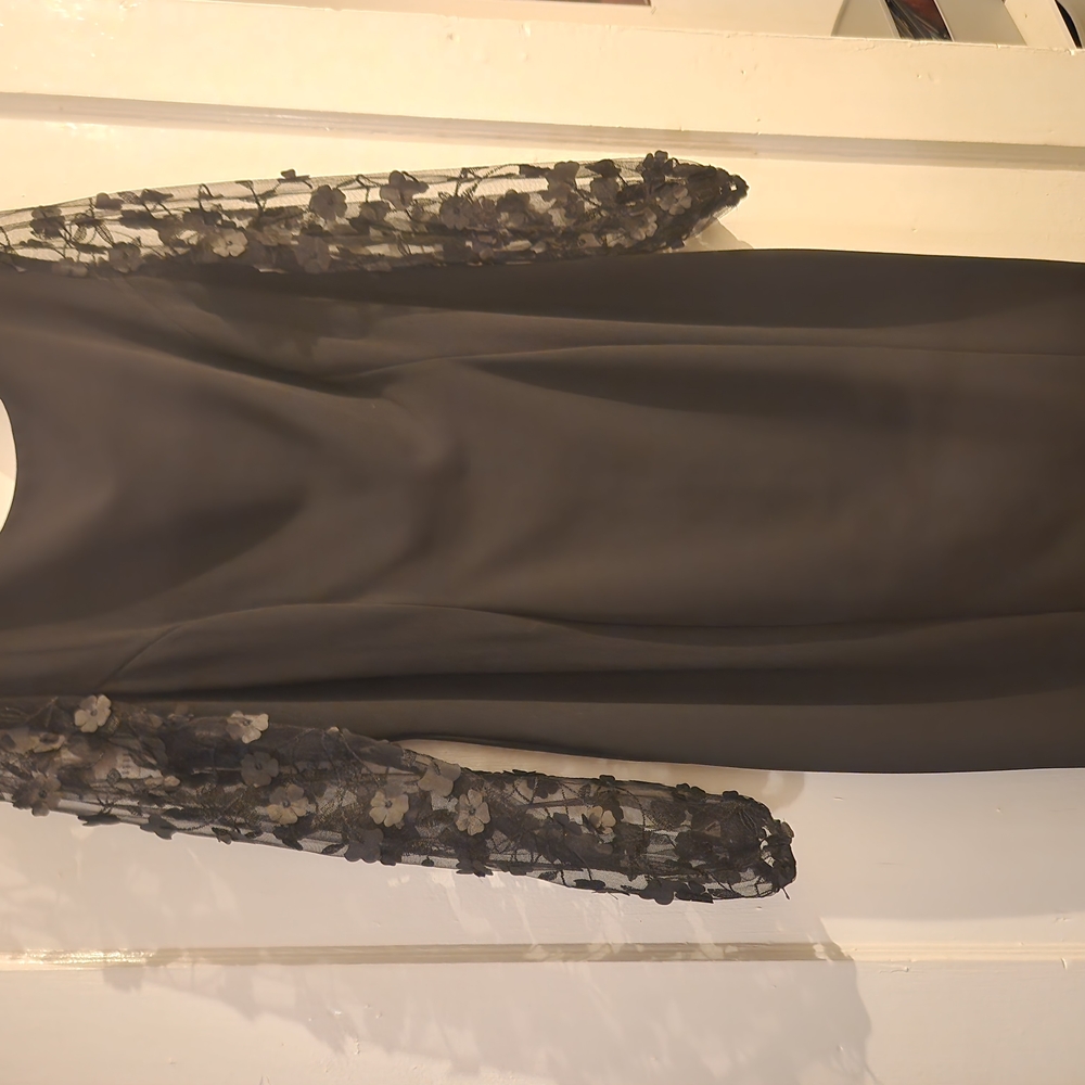 Elegant Black Dress with Floral Sleeves
